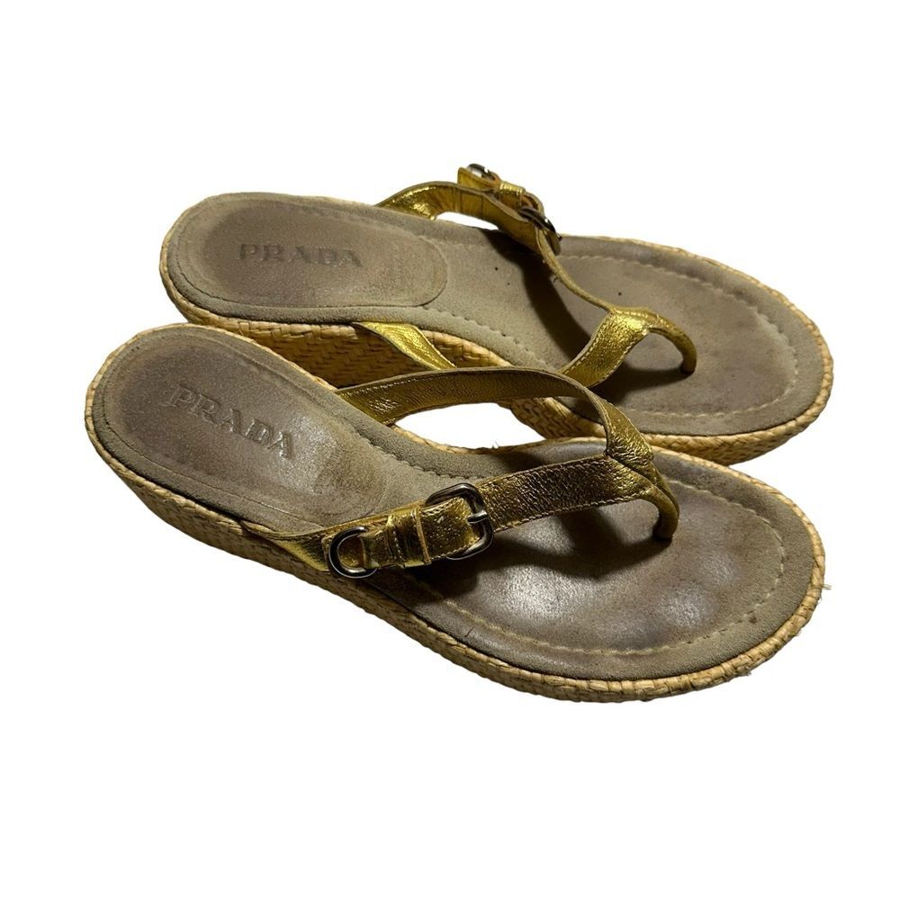 Prada Slides Thongs Wedge Platform Metallic Gold … - image 4